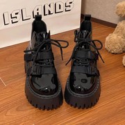 黑色品牌马丁靴女秋2023厚底粗跟英伦风短靴甜酷小个子短筒靴