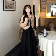 时尚减龄套装春秋针织短款外套外搭配黑色吊带裙连衣裙两件套