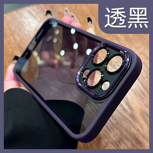 高级金属镜头适用iphone15苹果14proMax手机壳13por透明撞色12pro简约风防摔亚克力保护套男女款高级感pm