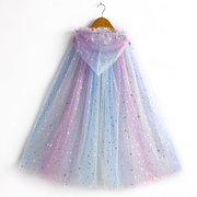 节日斗篷防晒儿童装扮表演出服装爱莎公主女童披风披肩七彩虹披纱