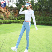 春秋zg-6高尔夫女装套装女士服装时尚，长袖立领白上衣(白上衣，)修身弹力长裤
