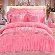 高档韩版蕾丝四件套大红全棉婚庆公主粉色结婚床上用品纯棉六八十