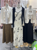 春季韩版通勤风时尚，韩国东大门复古中式花纹，气质吊带淑女连衣裙女