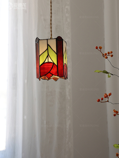 复古蒂凡尼手工玫瑰花，彩色玻璃吊灯卧室床头，ins风手工焊锡灯