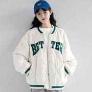 菱格棉服女秋冬季2023年学生韩版宽松加厚短款立领棒球服外套