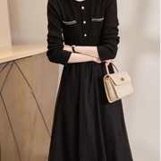 裙子女春季2024时尚简约法式优雅气质收腰针织黑色连衣裙