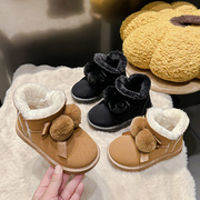 儿童保暖加绒雪地靴2023冬季款女童舒适软底毛毛球棉靴中大童棉鞋