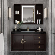 新中式橡木浴室柜组合洗手盆，卫生间洗漱台岩板洗脸台盆实木卫浴柜