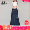 KEIKO美式复古牛仔半身裙女2024春季新本布贴花高腰A字包臀长裙子