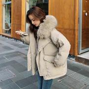 韩国大毛领羽绒棉服女冬季韩版宽松加厚面包服短款派克服外套
