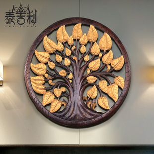 泰国木雕工艺品挂件圆形，壁饰壁挂玄关客厅沙发，背景墙装饰画实