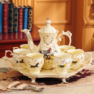 欧式水杯茶壶套装家用客厅水具杯子陶瓷茶具咖啡杯咖啡具整套托盘