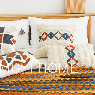 印第安簇绒装饰抱枕套波西米亚床上靠枕客厅沙发流苏靠垫腰靠腰枕