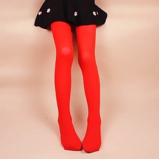 女童加绒红色连裤袜儿童加厚打底裤袜丝袜糖果色舞蹈裤袜子演出袜