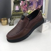 休闲皮鞋男夏季透气镂空男士凉鞋中老年I爸爸鞋软底防滑洞洞鞋子