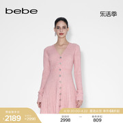 bebe冬季系列女士气质修身V领纯色短款长袖针织连衣裙430914