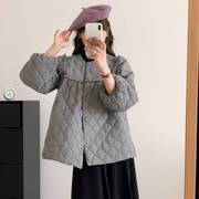 2023冬季韩国原版菱格泡泡袖，羽绒服女圆领流苏，设计感轻薄外套