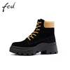 fed马丁靴炸街瘦瘦靴冬季靴子增高黑色粗跟短靴女1102-ZFB526