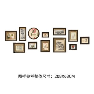 新中式照片墙禅意实木相框，墙组合中国风，j客厅沙发背景墙装饰画玄