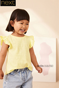 英国next女中小童黄色花边袖，t恤运动背心纯棉上衣n12-474