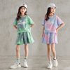 韩版棉女童迷彩短袖夏装套装 2023扎染印字母运动裙裤两件套