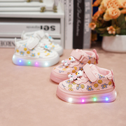 女童板鞋高帮亮灯可爱小熊，宝宝鞋轻便时尚，1一3岁婴幼儿学步鞋防滑