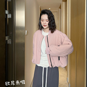 韩版糖果色宽松休闲棉衣外套2023冬季圆领保暖棉服女短款棒球服女