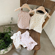 女童碎花吊带套装，韩版夏装婴幼儿纯棉套装，薄款两件套夏天衣服
