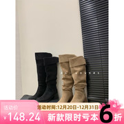 韩版磨砂皮粗高跟甜酷修腿型长筒，骑士靴软皮套筒，时装靴简约长靴子
