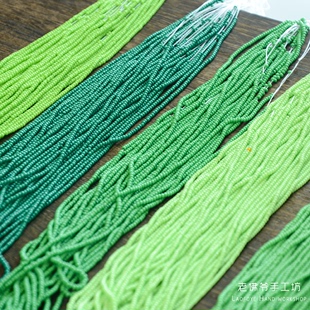 法式刺绣钉珠材料 捷克进口2mm米珠 瓷珠绿色系列50cm一串 5色入