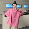 秋冬季粉色卫衣女2023宽松圆领高级感显瘦加绒中长款外套