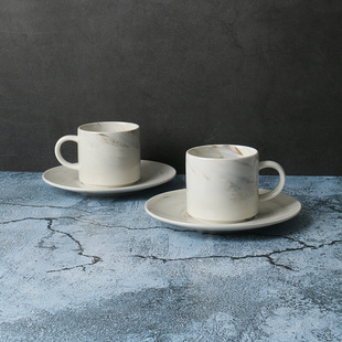 。某牌 孤品云纹石咖啡杯碟高端 新骨瓷釉下彩杯子套装