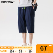 VIISHOW冰丝七分短裤男夏季薄款运动直筒休闲裤潮牌宽松五分裤