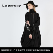 lapargay纳帕佳秋装茧型裙子，黑色针织设计感小众，宽松连衣裙潮