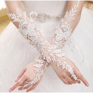 水溶蕾丝镶钻白色无指新娘结婚手套婚纱礼服配饰