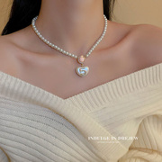七夕礼物送女友项链镶钻爱心吊坠数字珍珠，锁骨链2022年高级感