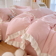 韩式纯色四件套床笠床上用品花边少女公主风床单被套宿舍三件套4