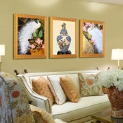 孔雀欧式装饰画客厅版画沙发，背景墙三联画风景，油画挂画客厅欧网红