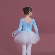儿童舞蹈服纯棉蓝色，幼儿芭蕾舞裙韩版考级，艺考分体中国舞练舞衣服