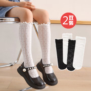 女童中筒袜薄款镂空棉，儿童夏季春秋长筒，袜子宝宝半筒小腿袜白色