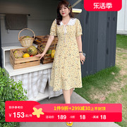 大码女装胖mm连衣裙a字显瘦遮肚子雪纺，碎花裙娃娃领2023夏季