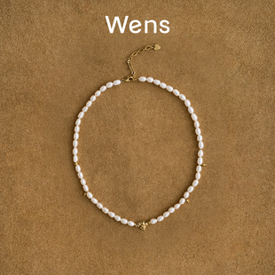 Wens抽象裙摆金色吊坠珍珠短锁骨项链女设计毛衣链小众高级感礼物
