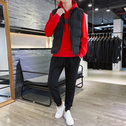 中国红色男士三件套运动套装秋冬款运动马甲，外套裤子卫衣加厚加绒