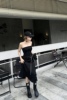Yuxi 春夏显瘦气质性感时尚包臀露肩黑色抹胸套装