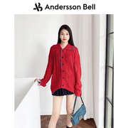 Andersson Bell设计师品牌红色圣诞新年羊毛针织开衫毛衣男女同款