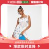 香港直邮潮奢asos女士，设计网纱束腰杂纹印花中长连衣裙(蓝色)
