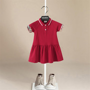 伯米吉品牌夏装女童新年红色连衣裙洋气英伦风童装儿童polo裙纯棉