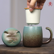 可爱日式泡茶杯茶水，分离带过滤内胆，办公室男士马克杯女士陶瓷杯子