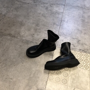 靴子女短靴2022秋季时尚英伦风软皮面松糕厚底中跟骑士靴单靴