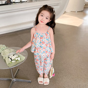 女小童小雏菊雪纺套装2024夏季薄款吊带上衣儿童洋气时尚两件